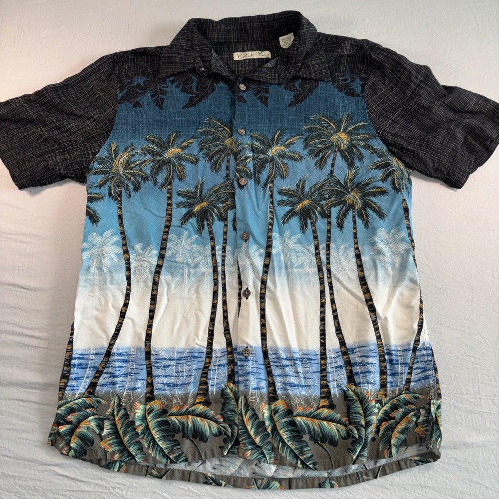 Batik Bay Mens Medium Rayon Tropical Palm Tree Beach Print Button Down Shirt